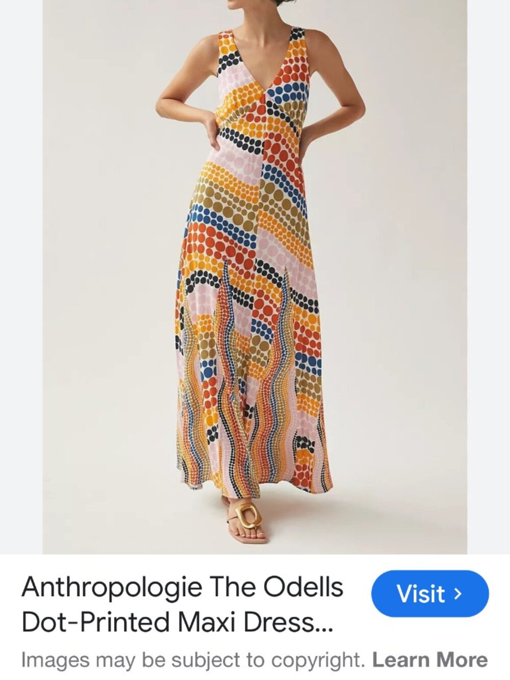 Anthropologie Sleeveless V-Neck Maxi Dress in Multicolor Dot Wave Print